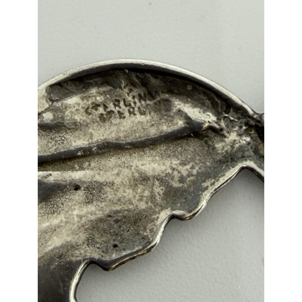 Vintage Sterling Silver Pendant with Girl's Face Hat Crescent Moon Silhouette - Picture 3 of 12